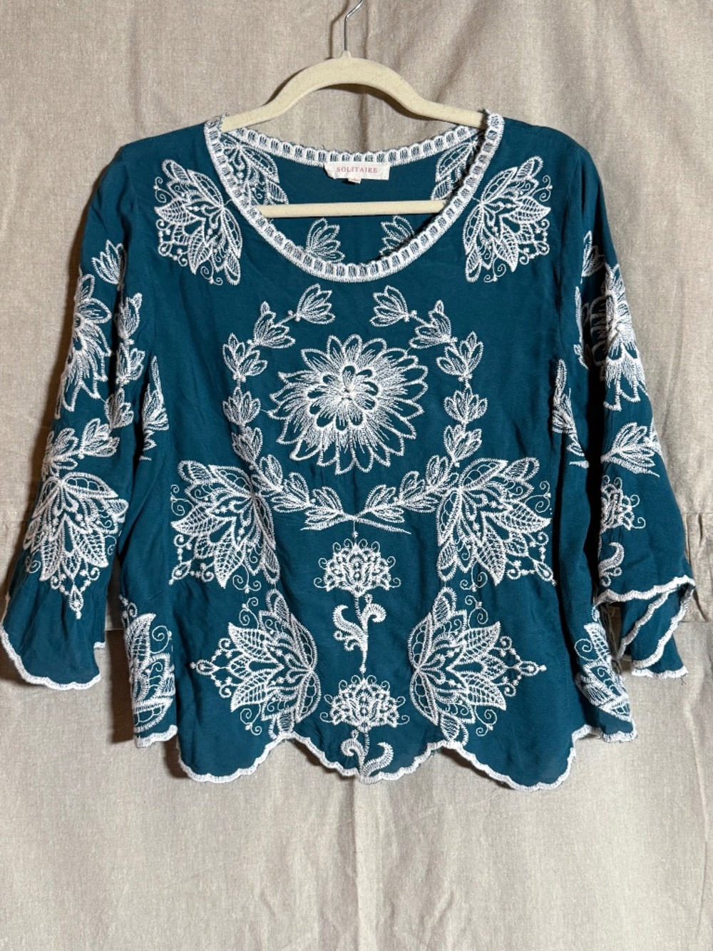 Solitaire Embroidered Teal Blouse (L)
